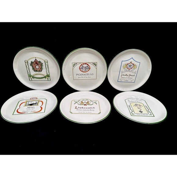 Set of 6 Delano Studio 1976 Humorous Hand Painted Wine Dessert plates 7.25" - Picture 1 of 16